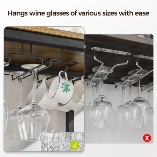 Yaheetech Home Bar Industrial Wine Rack Table with Glass Holder, Wine Bar Cabinet, Rustic Brown image {7}
