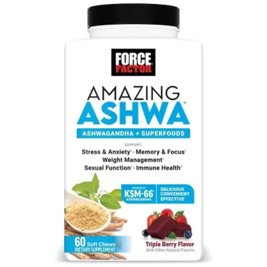 Force Factor Amazing Ashwa Dietary Supplements Soft Chews - Triple Berry - 60ct image {8}