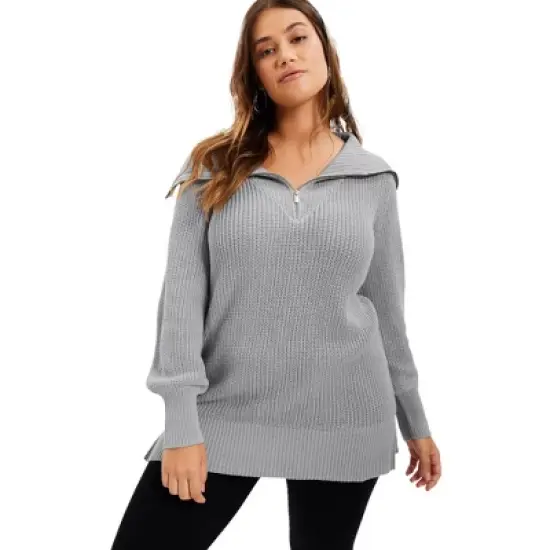 June + Vie by Roaman's Women&rsquo;s Plus Size Half-Zip Sweater image {8}
