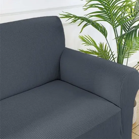 Home Mart Goods Charcoal Grey 3-Piece Set 4-Way Stretch Slipcover Sofa Loveseat & Armchair Cover Protector image {3}