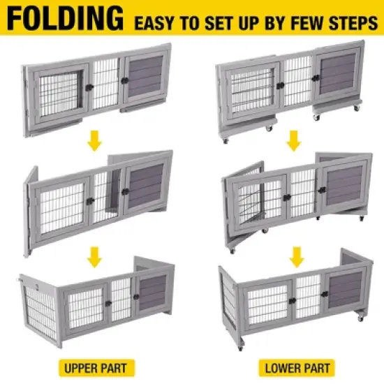 Aivituvin Unique Folding Wooden Rabbit Hutch with Two Levels | Fast Assembly-AIR06-A image {2}