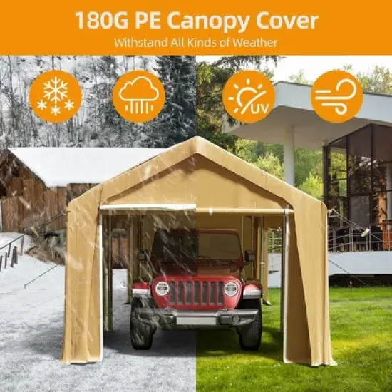 10x20 Ft Carport Heavy Duty Canopy, Portable Garage with Removable Sidewalls Doors & Windows image {2}