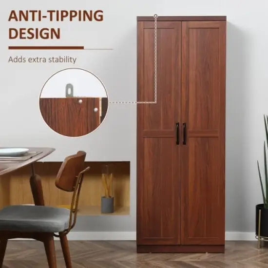 Yukimo 63" 2-Door Kitchen Pantry Storage Cabinet, 5-Tier Shelving with 2 Adjustable Shelves, Brown image {5}