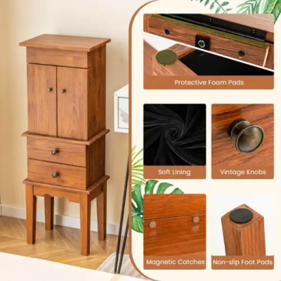 Costway Vintage Jewelry Armoire Cabinet Chest Big Storage Box Organizer with Drawers & Mirror image {9}