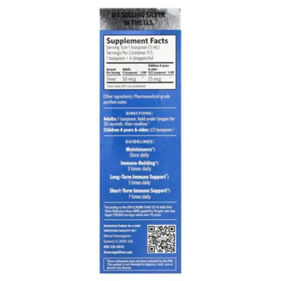 Sovereign Silver Bio-Active Silver Hydrosol Dropper-Top, Daily + Immune Support, 10 PPM, 2 fl oz (59 ml), Dietary Supplements image {1}