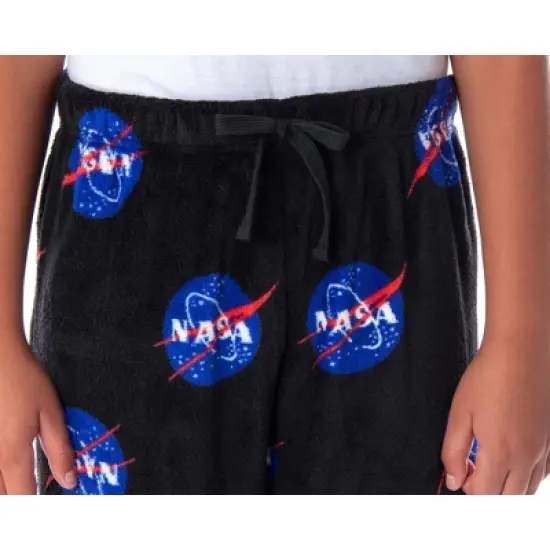 NASA Boys' Meatball Logo Allover Print Ultra-Soft Plush Fleece Pajama Pants Black image {1}