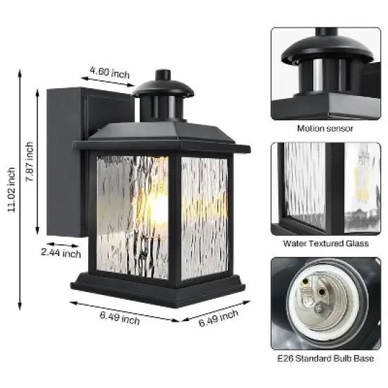 Cedar Hill 11 in. Black Motion Sensor Dusk to Dawn Outdoor Wall Sconce image {4}