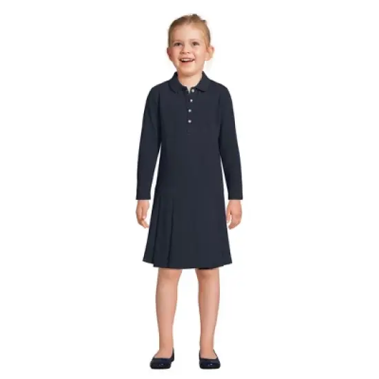 Lands' End School Uniform Girls Long Sleeve Mesh Pleated Polo Dress image {2}