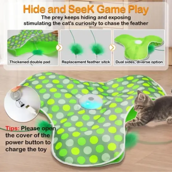 Itopfox Interactive Cat Toy with Moving Feathers & Real Mouse Sounds, Touch Activated Exercise Toy for Indoor Cats, Rechargeable image {4}