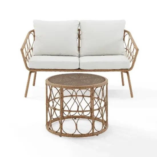 Juniper 2pc Outdoor Wicker Conversation Set with Loveseat & Coffee Table - Cream/Natural - Crosley image {5}