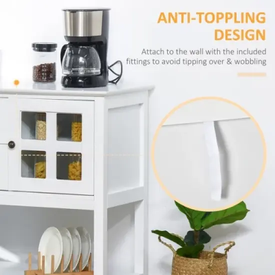 HOMCOM Kitchen Sideboard Serving Buffet Cabinet Cupboard Console Table with Adjustable Shelves, Glass Doors, and 2 Drawers, for Living Room image {4}