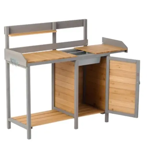 PAGED Potting Bench with Storage Cabinet and Open Shelves,Wood Farmhouse Outdoor Storage Cabinet,Potting Table for Garden,Backyard image {4}