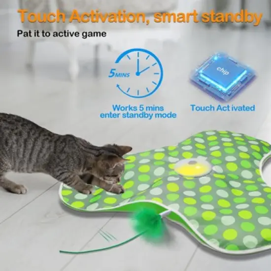 Itopfox Interactive Cat Toy with Moving Feathers & Real Mouse Sounds, Touch Activated Exercise Toy for Indoor Cats, Rechargeable image {6}