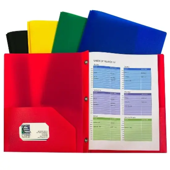 C-Line Heavyweight 2-Pocket Portfolio Folder with Fasteners Assorted Colors 10/Pack 2 Packs/Bundle image {1}