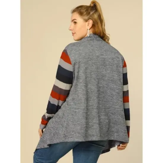Agnes Orinda Women's Plus Size Outerwear Asymmetric Colorblock Open Front Knit Cardigan image {4}