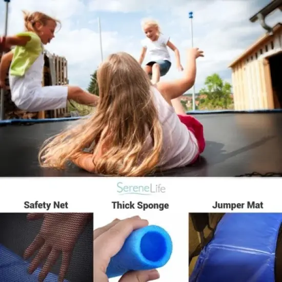 SereneLife 8ft Outdoor Jumping Trampoline with Safety Net Enclosure SLTRA8BL - Large Jumping Surface image {4}