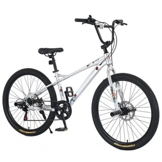 NAYSAYE Bicycle Freestyle Kids Bike Double Disc Brakes 26 Inch for Boys and Girls for Outdoors, Silver, 68.8"*26.77"*47.6" image {5}