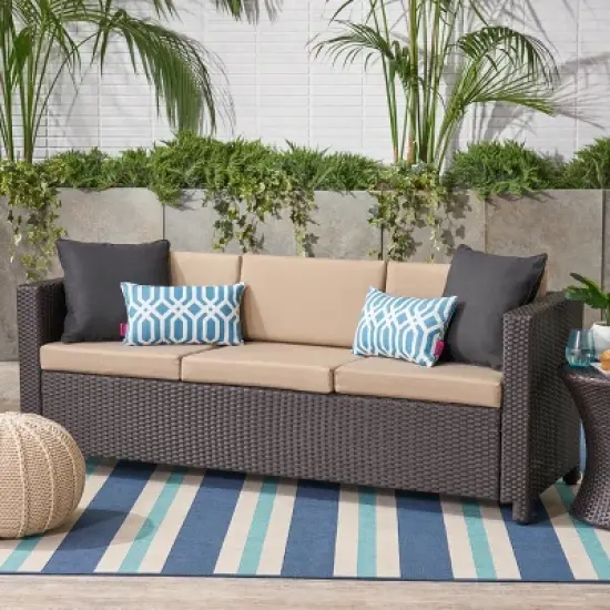 GDFStudio Venice Outdoor 76.75" Wicker 3-Seater Sofa with Water-Resistant Cushions image {8}