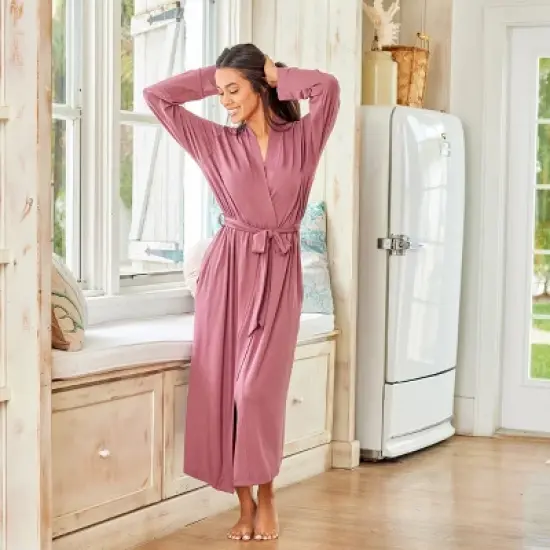 Women's Classic Soft Knit Long Lounge Robe with Pockets image {3}