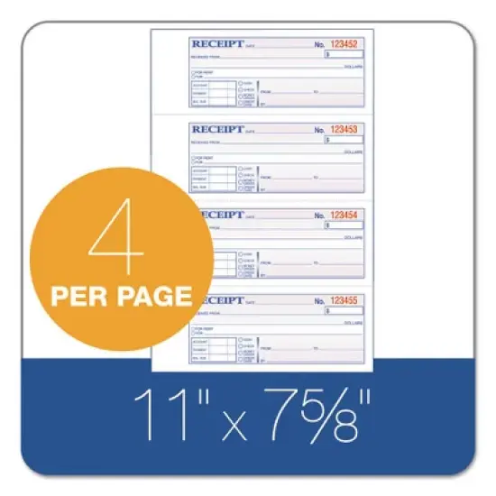 Adams Receipt Book, Three-Part Carbonless, 7.19 x 2.75, 4 Forms/Sheet, 100 Forms Total image {1}