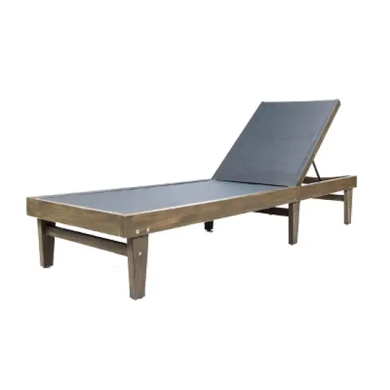 GDFStudio Della Outdoor Mesh and Acacia Wood Armless Adjustable Chaise Lounge image {1}