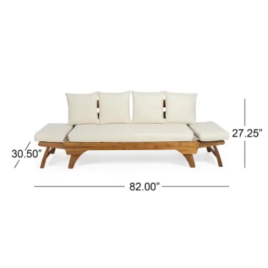 Dexmalle Teak Expandable Acacia Wood Patio Couch with Adjustable Armrests and 4Pillows image {7}