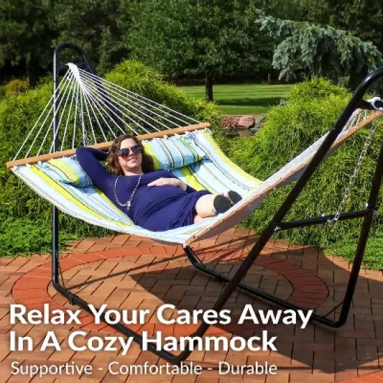 Sunnydaze Double Quilted Fabric Hammock with Universal Steel Stand - 450-Pound Capacity image {5}