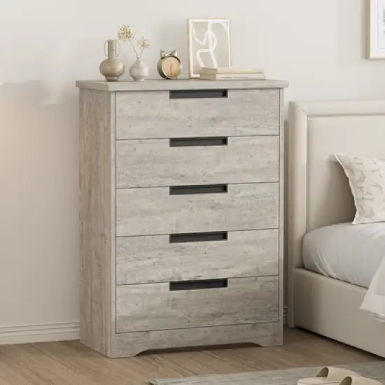 5 Drawer Dresser for Bedroom, Dresser Chest of Drawers with Embedded Handles Design, Wooden Dresser Organizer for Living Room, Nursery, Hallway image {7}