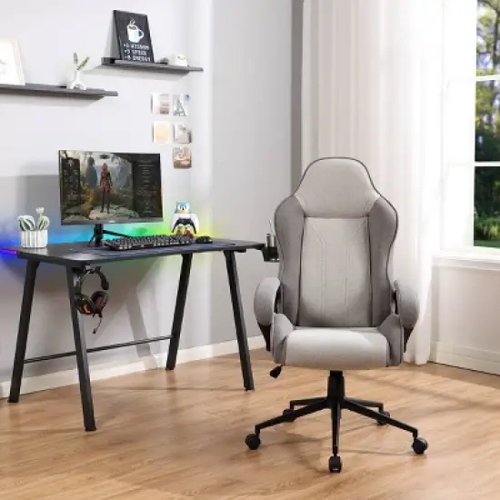 Swivel Dorm Gaming Chair Gray - Room Essentials&trade;: Upholstered Computer Desk Chair, Adjustable, Fixed Arms image {7}