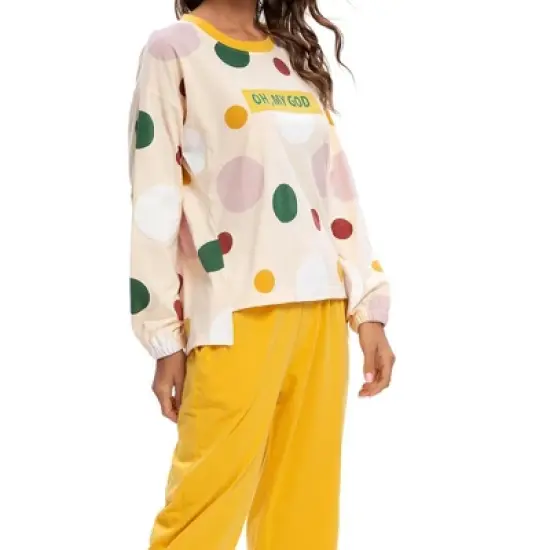 cheibear Womens Sleepwear Long Sleeve Pajamas Tops with Pants Soft Lounge Set image {4}