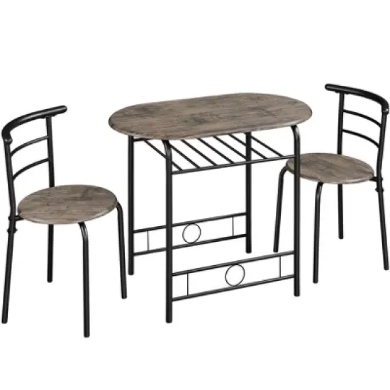 Yaheetech Modern Round Dining Table Set for 2 with Steel Legs, Storage Rack for Kitchens image {6}