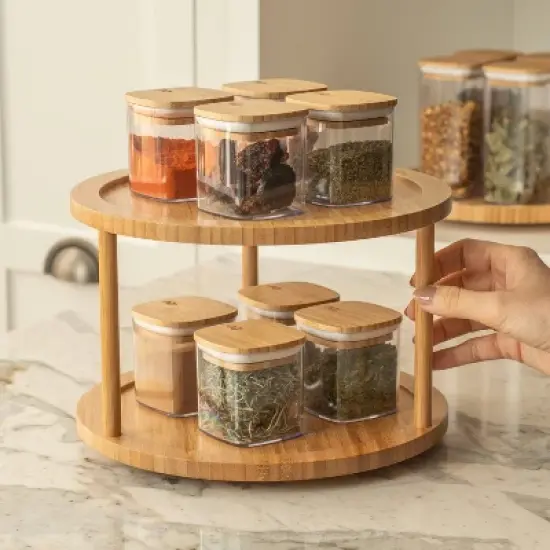 OU Airtight Food Storage Container 1.9cup, Clear Plastic Food Storage Container with Leak Proof Bamboo Lid, Stackable Kitchen Pantry Organizer image {2}
