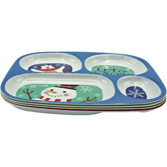 4E's Novelty Christmas Dinnerware Set: 4 BPA-free melamine plates for kids, festive and sectional, dishwasher safe. Perfect for holiday meals! image {2}