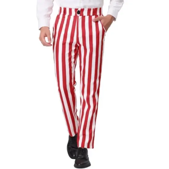 Lars Amadeus Men's Classic Fit Flat Front Business Work Prom Striped Pants image {9}
