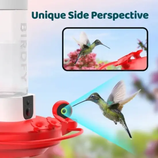 Birdfy Dual HD Camera Mounted 12" Hummingbird Feeder White: Weather-Resistant, UV-Protected, Easy to Assemble image {3}
