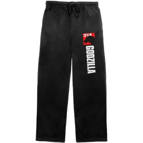 Classic Godzilla Silhouette and Logo Adult Men's Black Graphic Sleep Pajama Pants image {2}