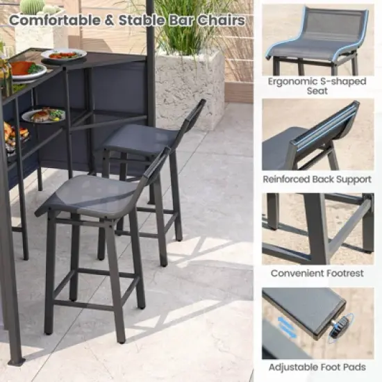 Costway 3 PCS Patio Bar Set with  2 Bar Stools Tempered Glass Bar Table Storage Shelf image {9}