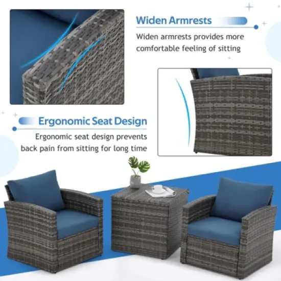 Cescia 7-Piece  PE Rattan Sofa Set, Garden Patio Wicker Sectional Sofa Set with Storage Coffee Table & End Table for Backyard, Porch, Balcony,Gray image {3}