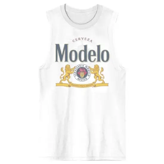 Modelo Lion Logo Crew Neck Sleeveless Men's White Tank Top image {3}