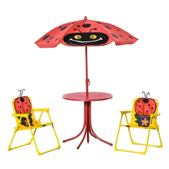 Outsunny Kids Picnic Table and Chair Set, Outdoor Folding Garden Furniture, for Patio Backyard, with Monkey Pattern, Removable & Height Adjustable Sun Umbrella, Aged 3-6 Years Old image {6}