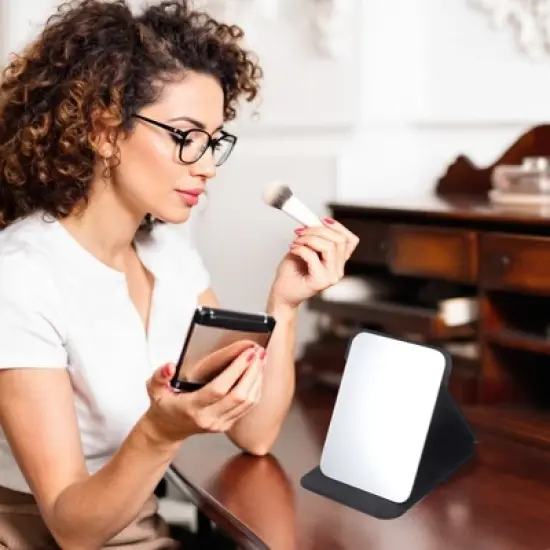 Unique Bargains Women Anti-skid Makeup Mirror for Travel Black 1 Pc image {2}