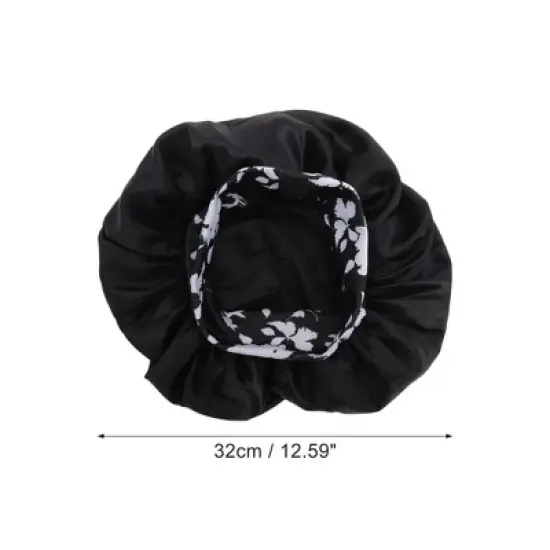 Unique Bargains Women Flowered Shower Cap Black 1 Pc image {1}