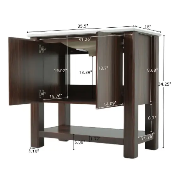 Christopher Knight Home Raisa 35" Modern Bathroom Vanity with Rectangle Ceramic Sink and Open Shelf image {3}
