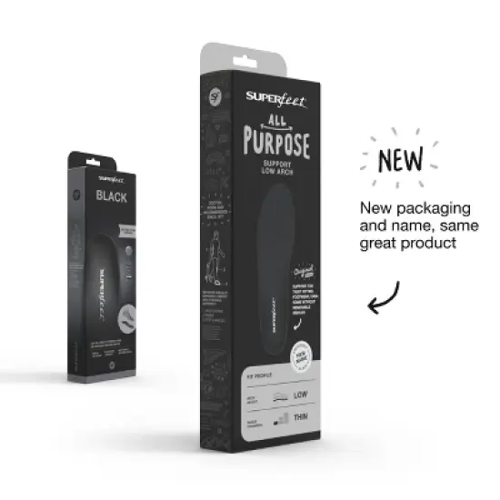 Superfeet All-Purpose Support Low Arch Insoles (Black) - Trim-To-Fit Orthotic Shoe Inserts for Thin, Tight Shoes image {1}