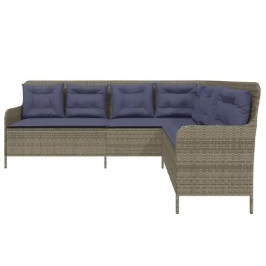 vidaXL Patio Sofa Gray Poly Rattan, Powder-Coated Steel L-Shaped, 5-seater image {3}