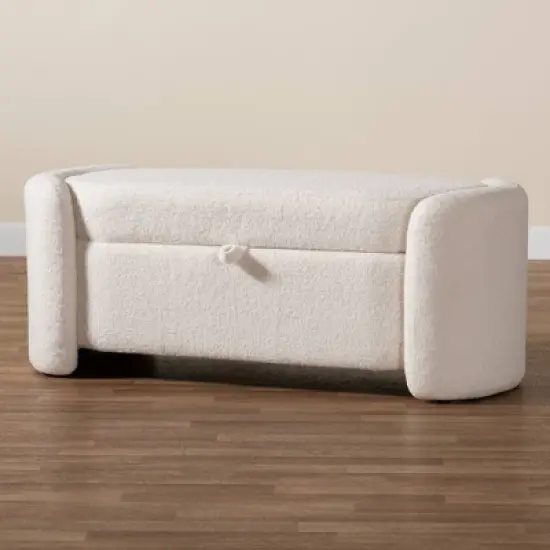 Oakes Boucle Upholstered Storage Bench Ivory - Baxton Studio image {4}