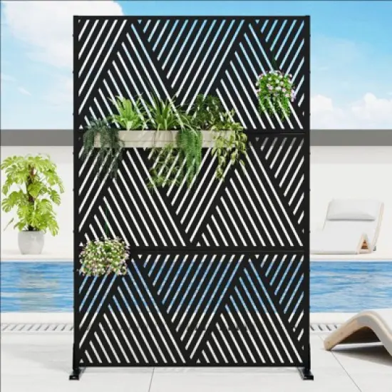 PexFix 72" H x 47" W Metal Privacy Screen Outdoor Freestanding Decorative Privacy Screen for Patio Deck Balcony Garden with Stable Base Black V Shape image {5}