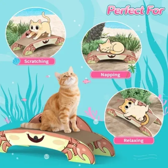 Sandinrayli Crab-Shape Cat Scratcher, Corrugated Cardboard Cat Scratch Bed Lounge, Durable 2-Side Curved Cat Scratching Pad image {4}