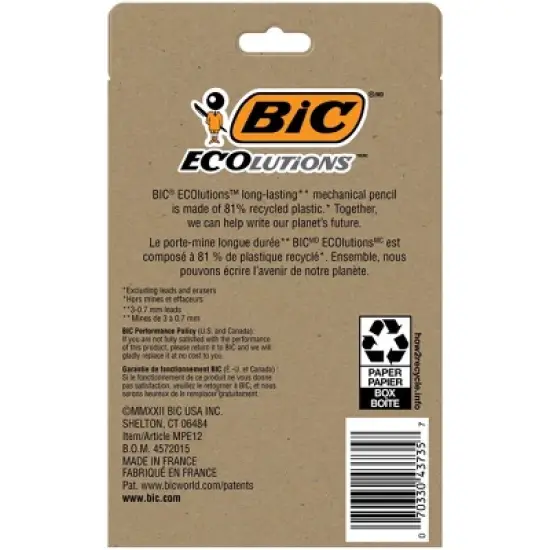 BiC 12pk ECOlutions #2 Mechanical Pencils 0.7mm: School Supplies, Erasable, Plastic, Black, 3 Years & Up image {1}