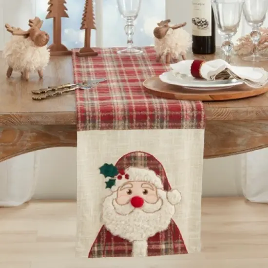 Saro Lifestyle Plaid Santa Table Runner, 13"x72", Multi image {2}